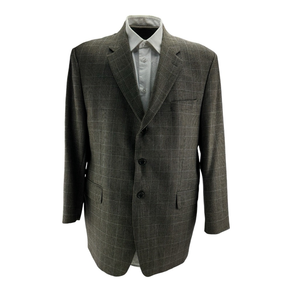 Jason Evans Lambswool‎ Blazer 46R Brown Black & Blue Check 3 Button Ventless